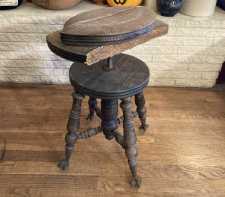 Antique Piano Stool Glass Eagle Claw Feet For Repair Restoration Seat Split Needs Regluing